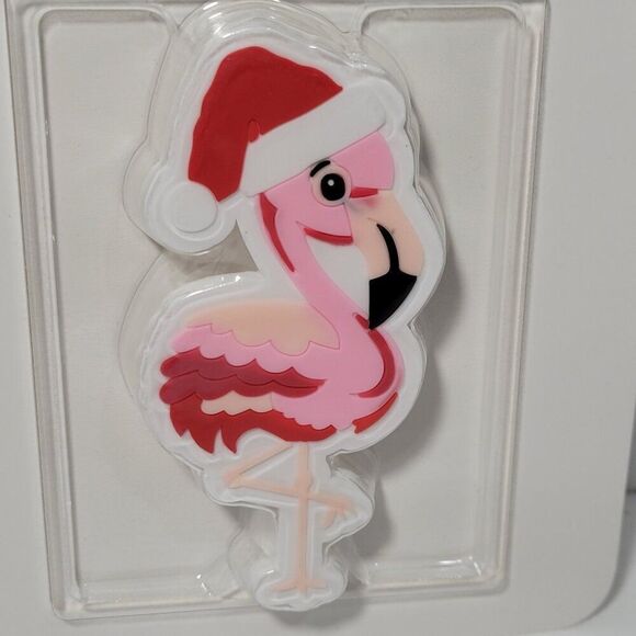 Bogg Bag Bit Holiday Flamingo Santa Hat Decorative Charm Silicone Beach Pool NEW - Picture 1 of 7